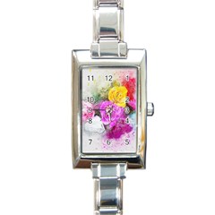 Flowers Bouquet Art Abstract Rectangle Italian Charm Watch by Celenk