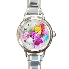 Flowers Bouquet Art Abstract Round Italian Charm Watch by Celenk