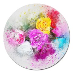 Flowers Bouquet Art Abstract Magnet 5  (round) by Celenk