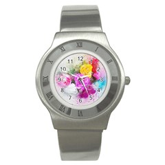 Flowers Bouquet Art Abstract Stainless Steel Watch by Celenk