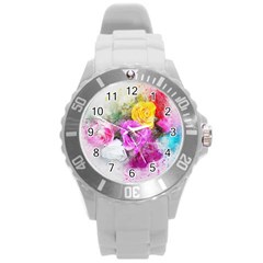 Flowers Bouquet Art Abstract Round Plastic Sport Watch (l) by Celenk