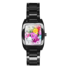 Flowers Bouquet Art Abstract Stainless Steel Barrel Watch by Celenk