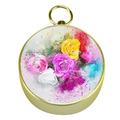 Flowers Bouquet Art Abstract Gold Compasses by Celenk