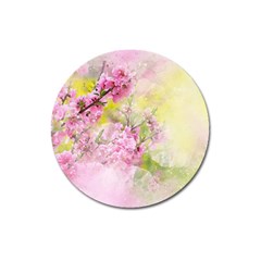 Flowers Pink Art Abstract Nature Magnet 3  (round) by Celenk