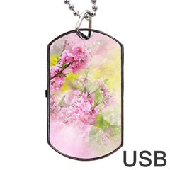 Flowers Pink Art Abstract Nature Dog Tag Usb Flash (two Sides) by Celenk