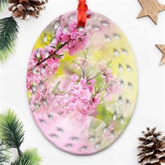 Flowers Pink Art Abstract Nature Oval Filigree Ornament (two Sides)