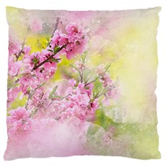 Flowers Pink Art Abstract Nature Large Flano Cushion Case (two Sides) by Celenk