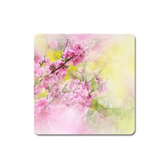 Flowers Pink Art Abstract Nature Square Magnet by Celenk