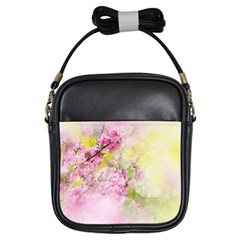 Flowers Pink Art Abstract Nature Girls Sling Bags by Celenk