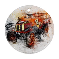 Car Old Car Art Abstract Round Ornament (two Sides) by Celenk