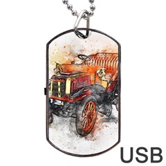 Car Old Car Art Abstract Dog Tag Usb Flash (two Sides) by Celenk