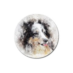 Dog Shetland Pet Art Abstract Magnet 3  (round) by Celenk