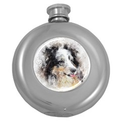 Dog Shetland Pet Art Abstract Round Hip Flask (5 Oz) by Celenk