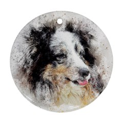 Dog Shetland Pet Art Abstract Round Ornament (two Sides) by Celenk