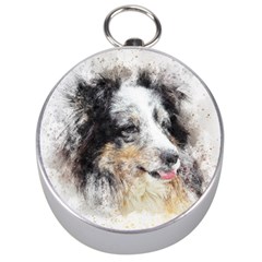 Dog Shetland Pet Art Abstract Silver Compasses by Celenk