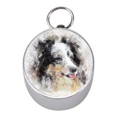 Dog Shetland Pet Art Abstract Mini Silver Compasses by Celenk