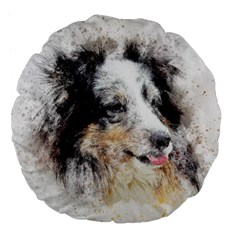 Dog Shetland Pet Art Abstract Large 18  Premium Flano Round Cushions by Celenk