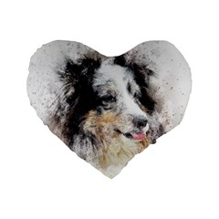 Dog Shetland Pet Art Abstract Standard 16  Premium Flano Heart Shape Cushions by Celenk