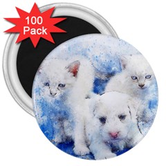 Dog Cats Pet Art Abstract 3  Magnets (100 Pack) by Celenk