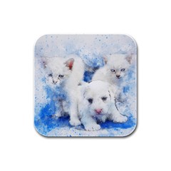 Dog Cats Pet Art Abstract Rubber Square Coaster (4 Pack)  by Celenk