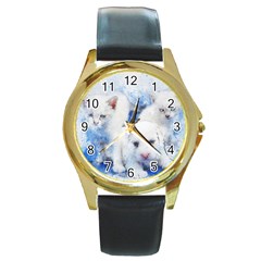 Dog Cats Pet Art Abstract Round Gold Metal Watch by Celenk