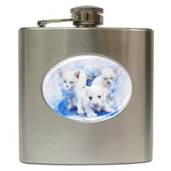 Dog Cats Pet Art Abstract Hip Flask (6 Oz) by Celenk