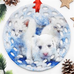 Dog Cats Pet Art Abstract Round Filigree Ornament (two Sides) by Celenk