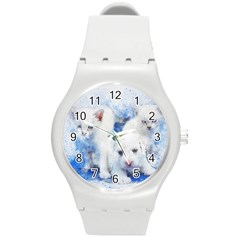 Dog Cats Pet Art Abstract Round Plastic Sport Watch (m) by Celenk