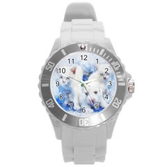 Dog Cats Pet Art Abstract Round Plastic Sport Watch (l) by Celenk