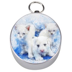 Dog Cats Pet Art Abstract Silver Compasses by Celenk