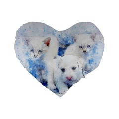 Dog Cats Pet Art Abstract Standard 16  Premium Flano Heart Shape Cushions by Celenk