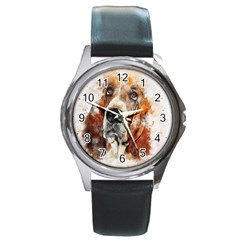 Dog Basset Pet Art Abstract Round Metal Watch by Celenk