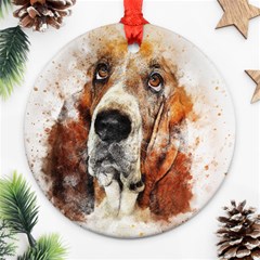 Dog Basset Pet Art Abstract Ornament (round) by Celenk