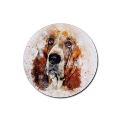 Dog Basset Pet Art Abstract Rubber Coaster (round)  by Celenk