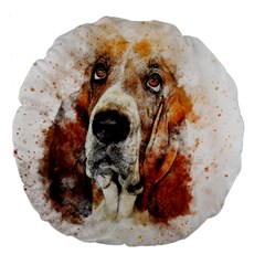 Dog Basset Pet Art Abstract Large 18  Premium Flano Round Cushions by Celenk