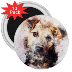 Dog Animal Pet Art Abstract 3  Magnets (10 Pack)  by Celenk