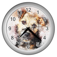 Dog Animal Pet Art Abstract Wall Clocks (silver)  by Celenk