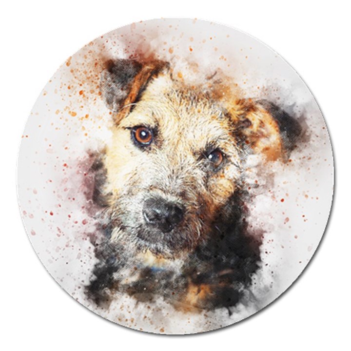 Dog Animal Pet Art Abstract Magnet 5  (Round)