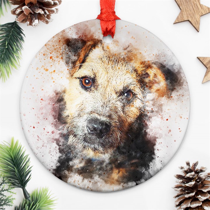 Dog Animal Pet Art Abstract Round Ornament (Two Sides)