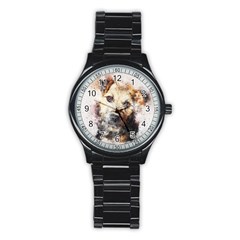 Dog Animal Pet Art Abstract Stainless Steel Round Watch by Celenk