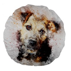 Dog Animal Pet Art Abstract Large 18  Premium Flano Round Cushions by Celenk