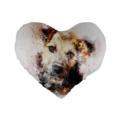 Dog Animal Pet Art Abstract Standard 16  Premium Flano Heart Shape Cushions by Celenk