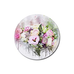 Flowers Bouquet Art Abstract Rubber Round Coaster (4 Pack)  by Celenk