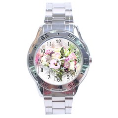 Flowers Bouquet Art Abstract Stainless Steel Analogue Watch by Celenk