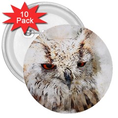 Bird Owl Animal Art Abstract 3  Buttons (10 Pack)  by Celenk