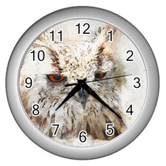 Bird Owl Animal Art Abstract Wall Clocks (silver)  by Celenk