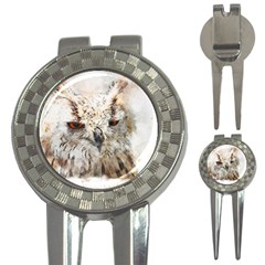 Bird Owl Animal Art Abstract 3-in-1 Golf Divots by Celenk