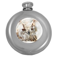 Bird Owl Animal Art Abstract Round Hip Flask (5 Oz) by Celenk