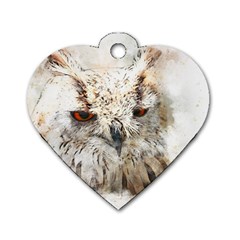 Bird Owl Animal Art Abstract Dog Tag Heart (two Sides) by Celenk