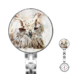 Bird Owl Animal Art Abstract Stainless Steel Nurses Watch by Celenk